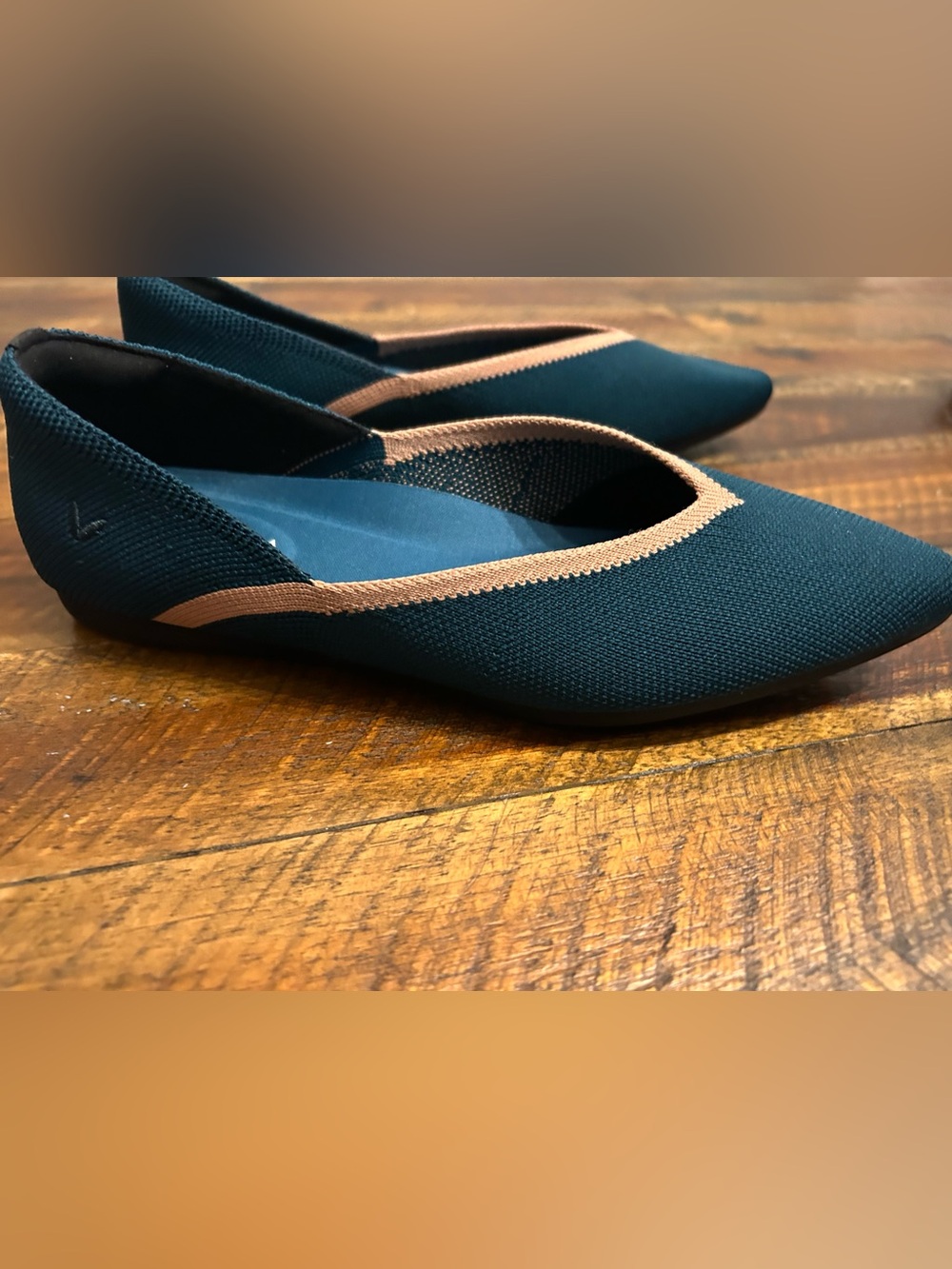 Women's Teal Ballet Flats with Tan Trim